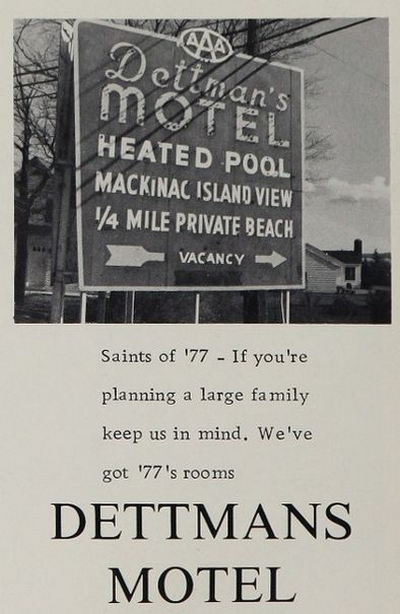 Dettmans Motel - 1977 Yearbook Ad